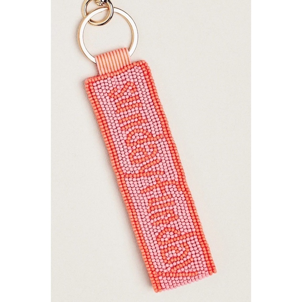 Anthropologie Beaded Sunday Funday‎ Game Day Bag Charm Keychain Pink Multi New